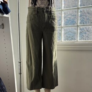 J. Crew Olive Wide Leg Cropped Cotton Pants